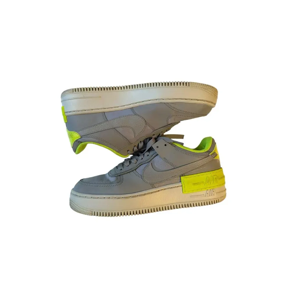 Nike Air Force 1 Shadow Atmosphere Grey Neon Green Reflective Logo Sneaker  8